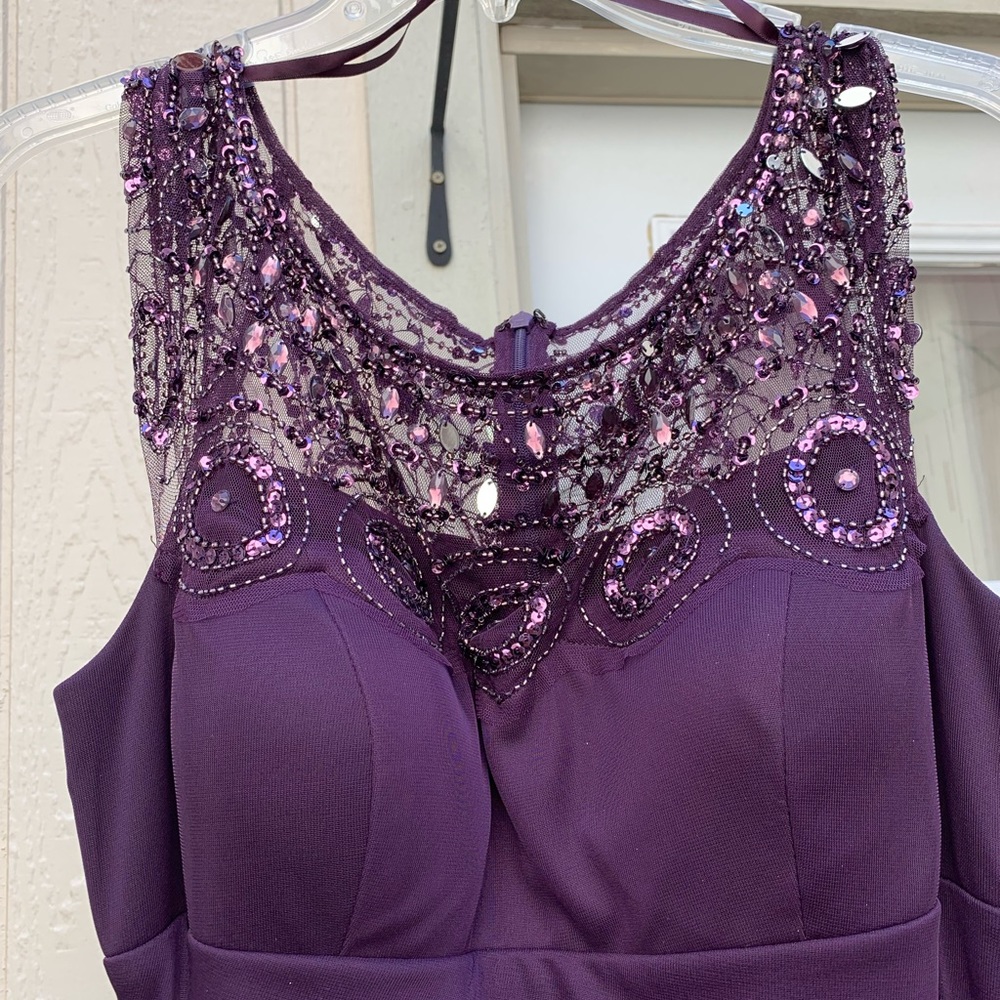 David’s Bridal long mother of the bride gown, size 14P, color: plum from Xscape.
